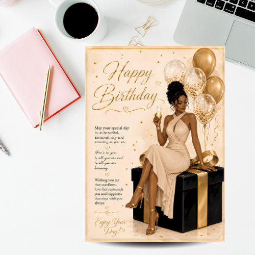 4 Black Woman Birthday Card – Elegant Melanin Queen