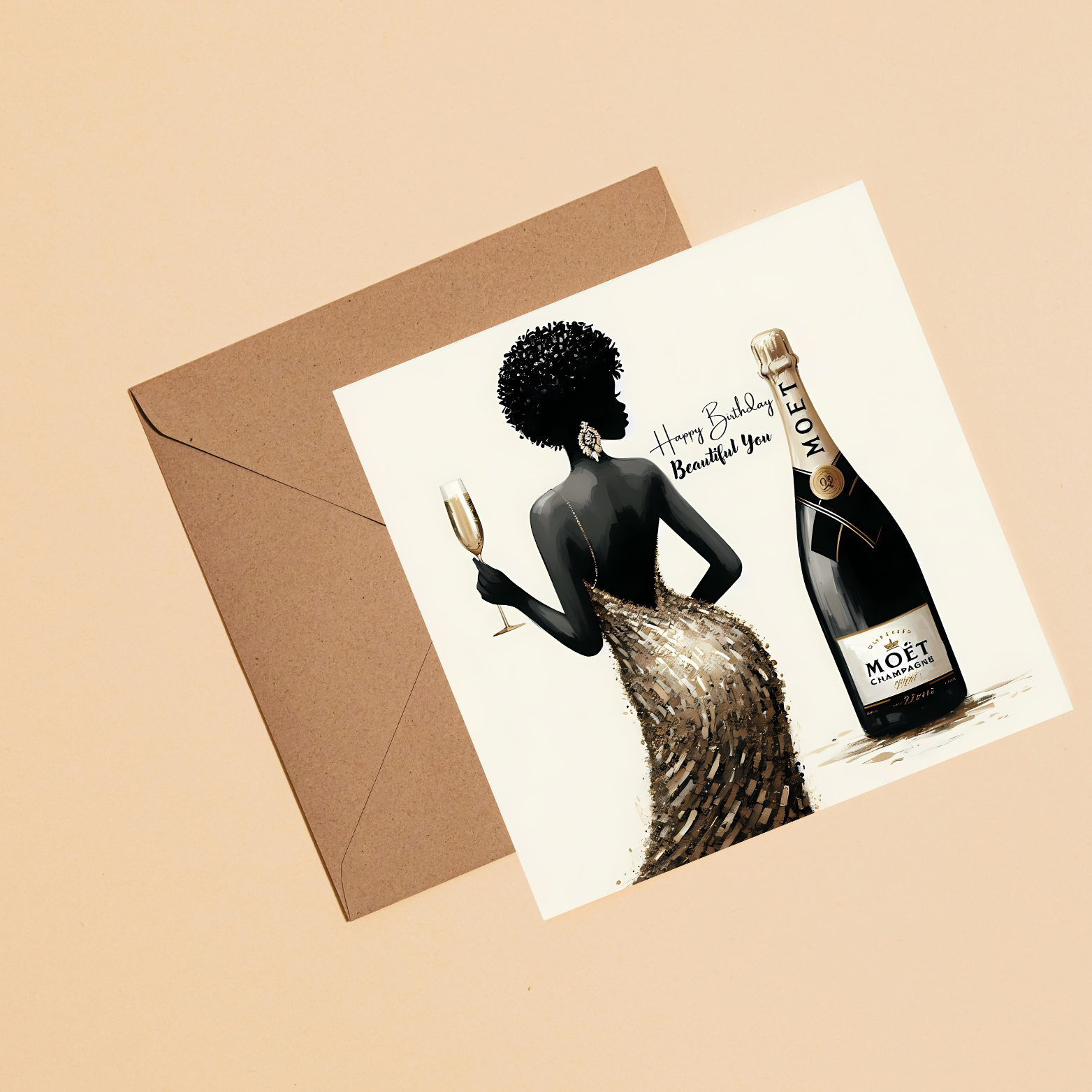 4 Beautiful Black woman birthday card with sophisticated artwork
