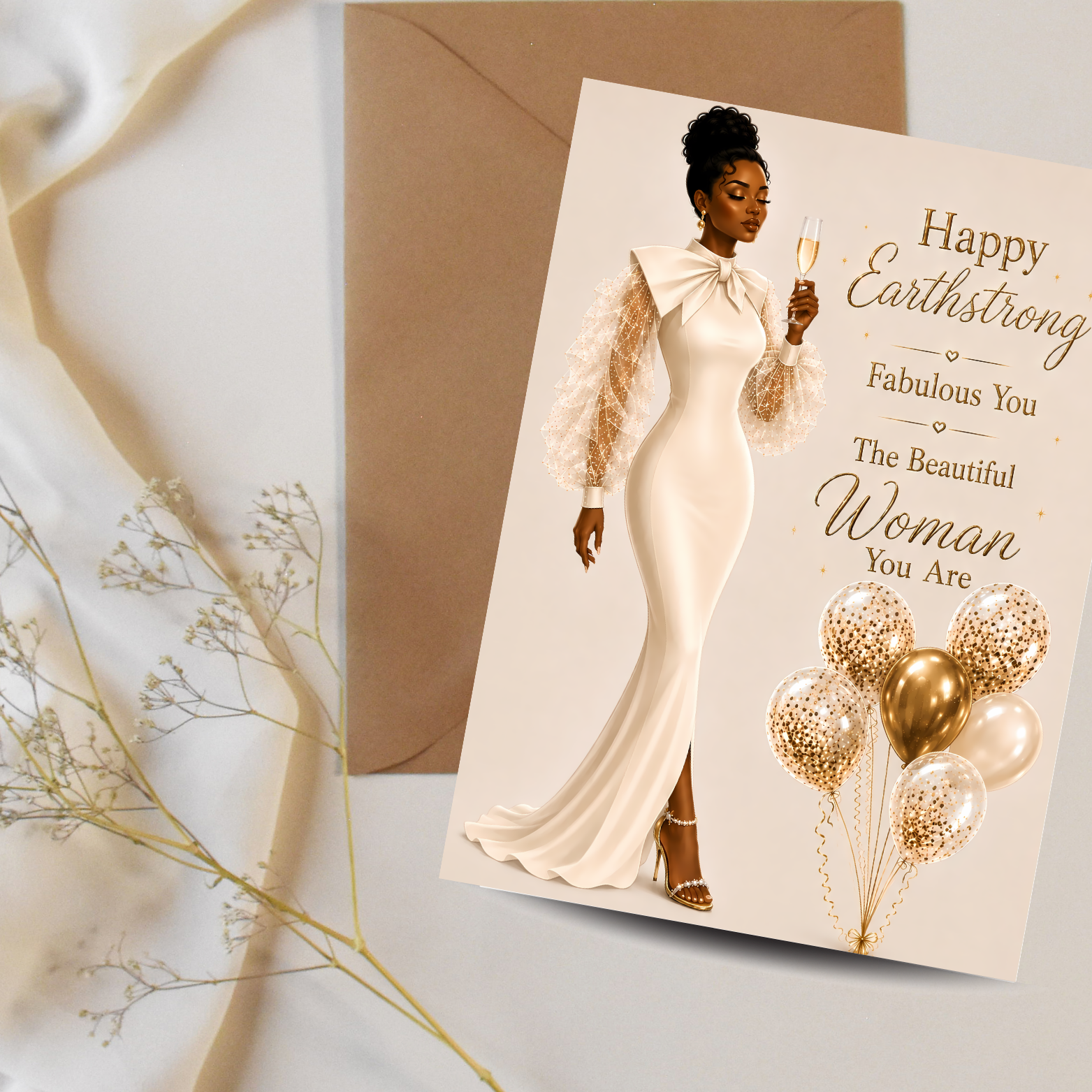 6 Happy Earthstrong Birthday Card | Elegant Black Woman