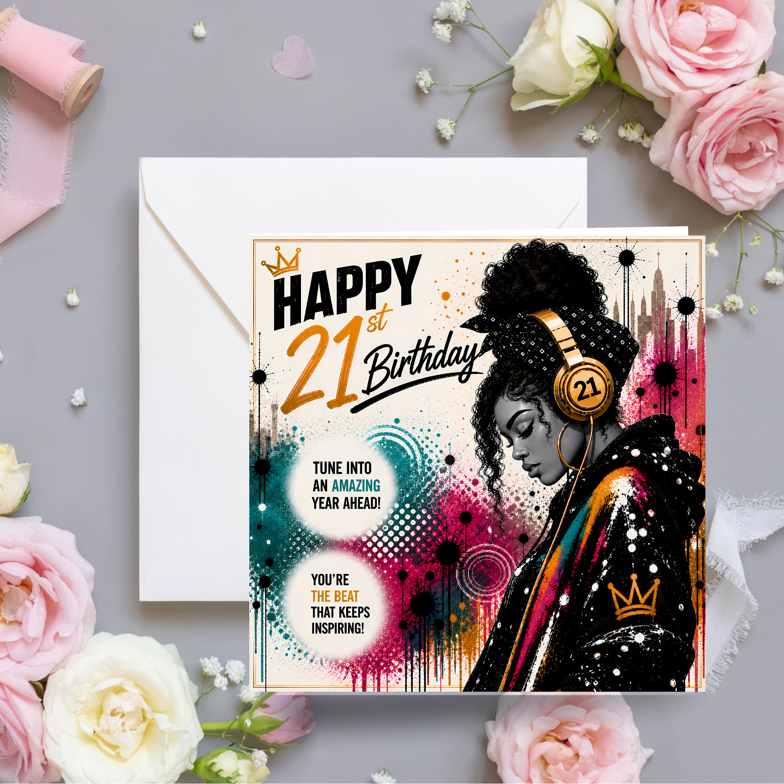 6 21st Birthday Card | Urban Queen Hip Hop Art Card for Her