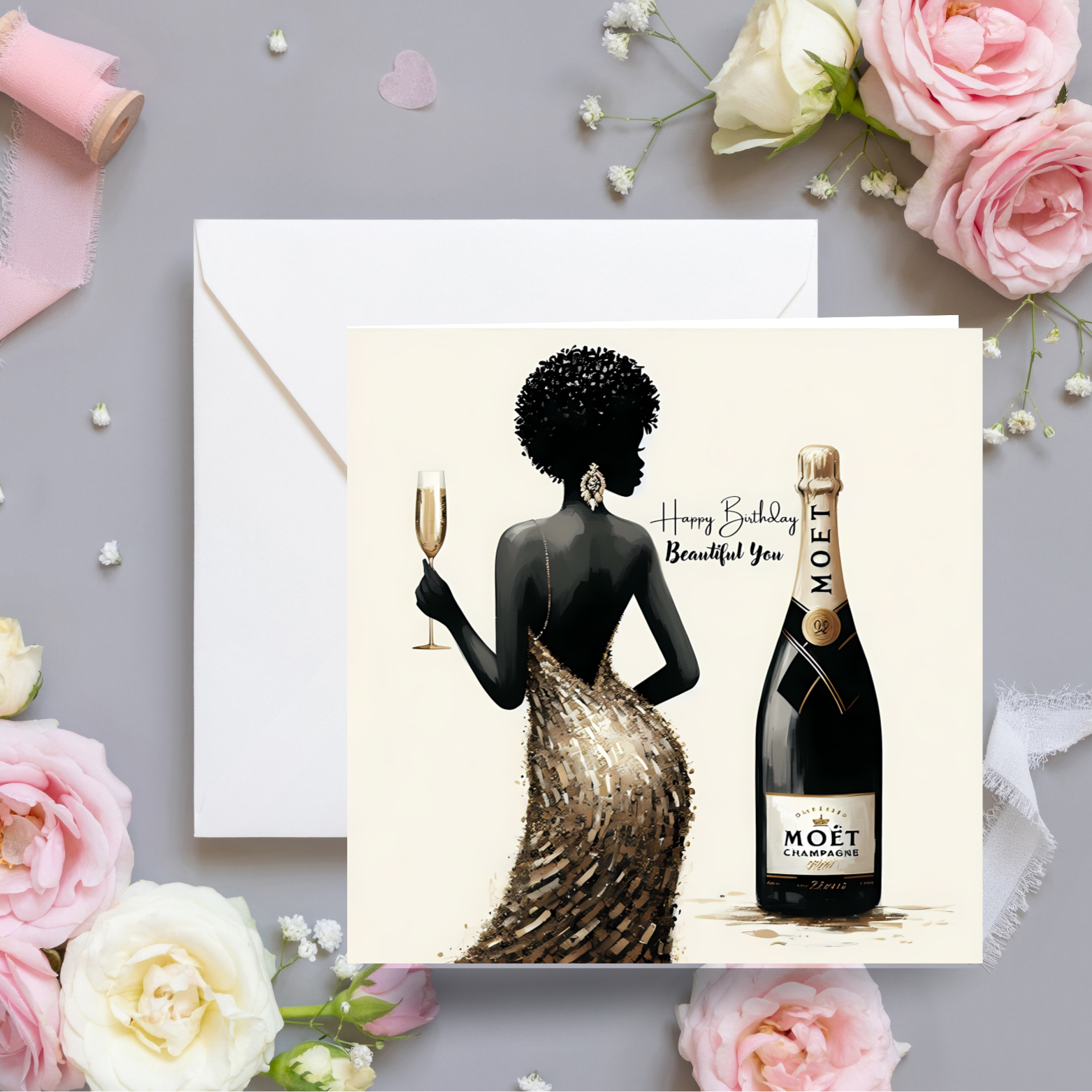 6 Elegant birthday greeting card for Black women by Melana Blac Design
