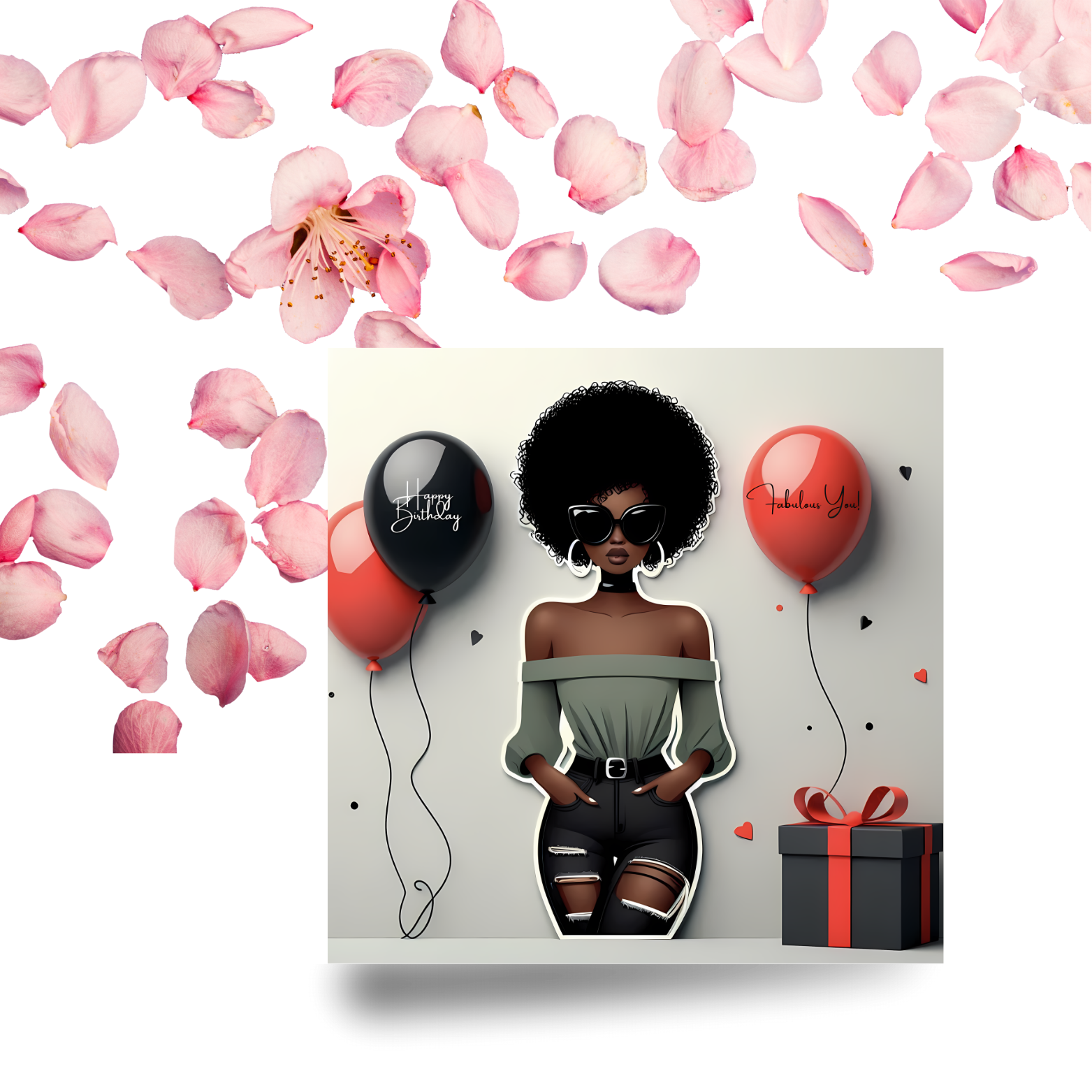 7 Black Woman Elegant Birthday Card for Her