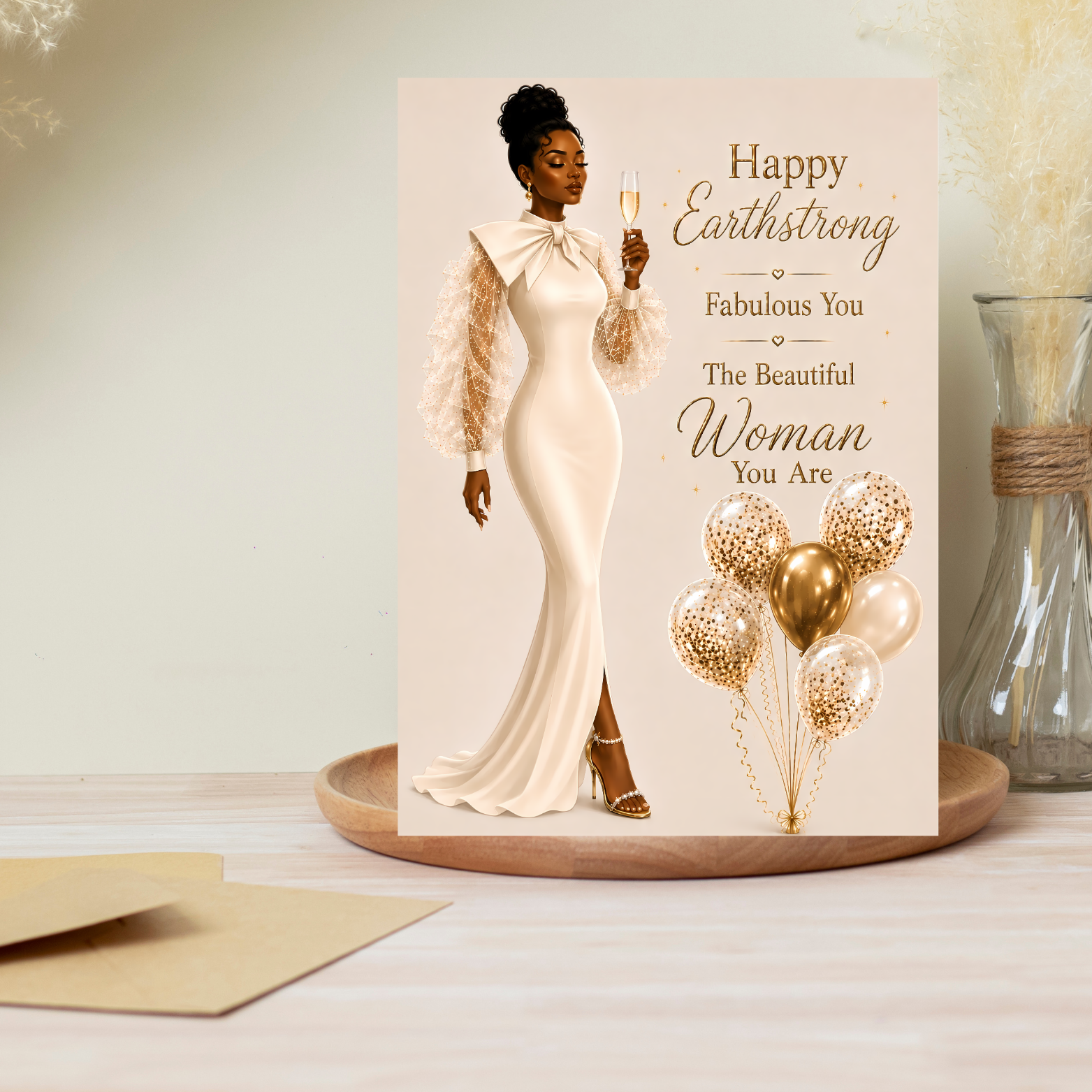7 Happy Earthstrong Birthday Card | Elegant Black Woman