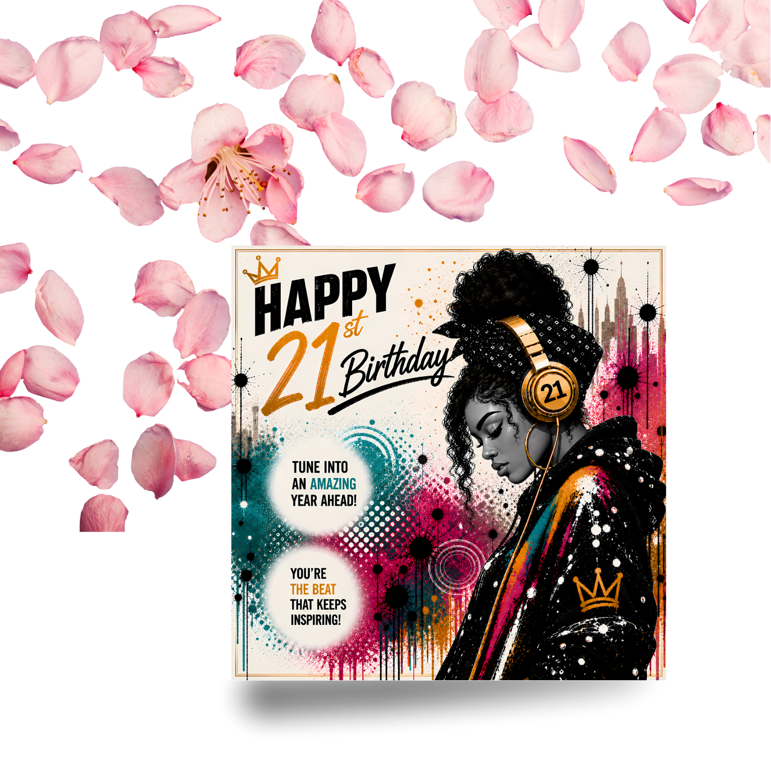 7 21st Birthday Card | Urban Queen Hip Hop Art Card for Her