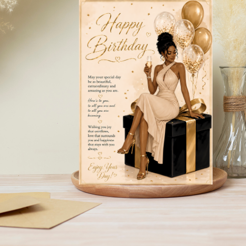 7 Black Woman Birthday Card – Elegant Melanin Queen