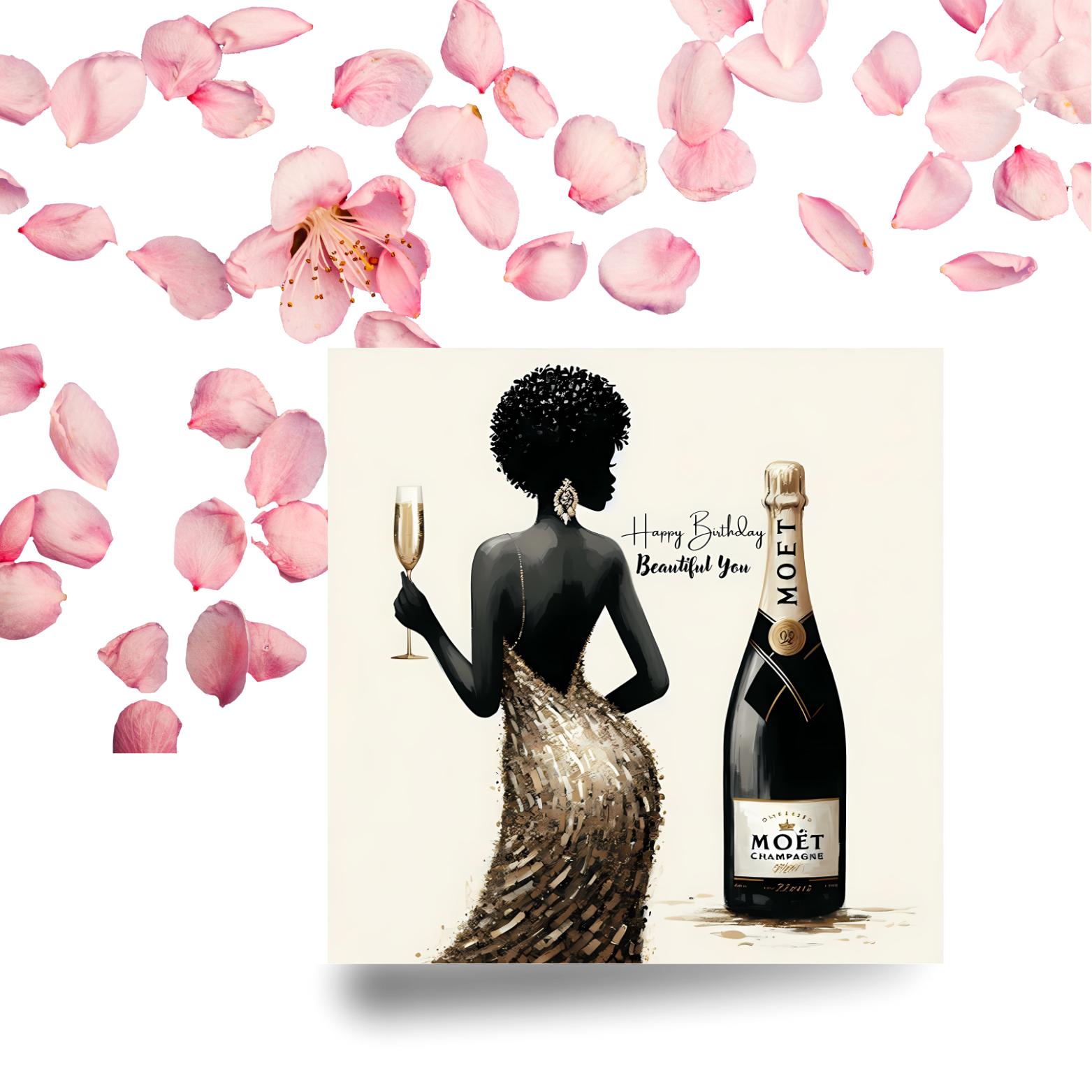 7 Black woman birthday card featuring elegant illustrated portrait