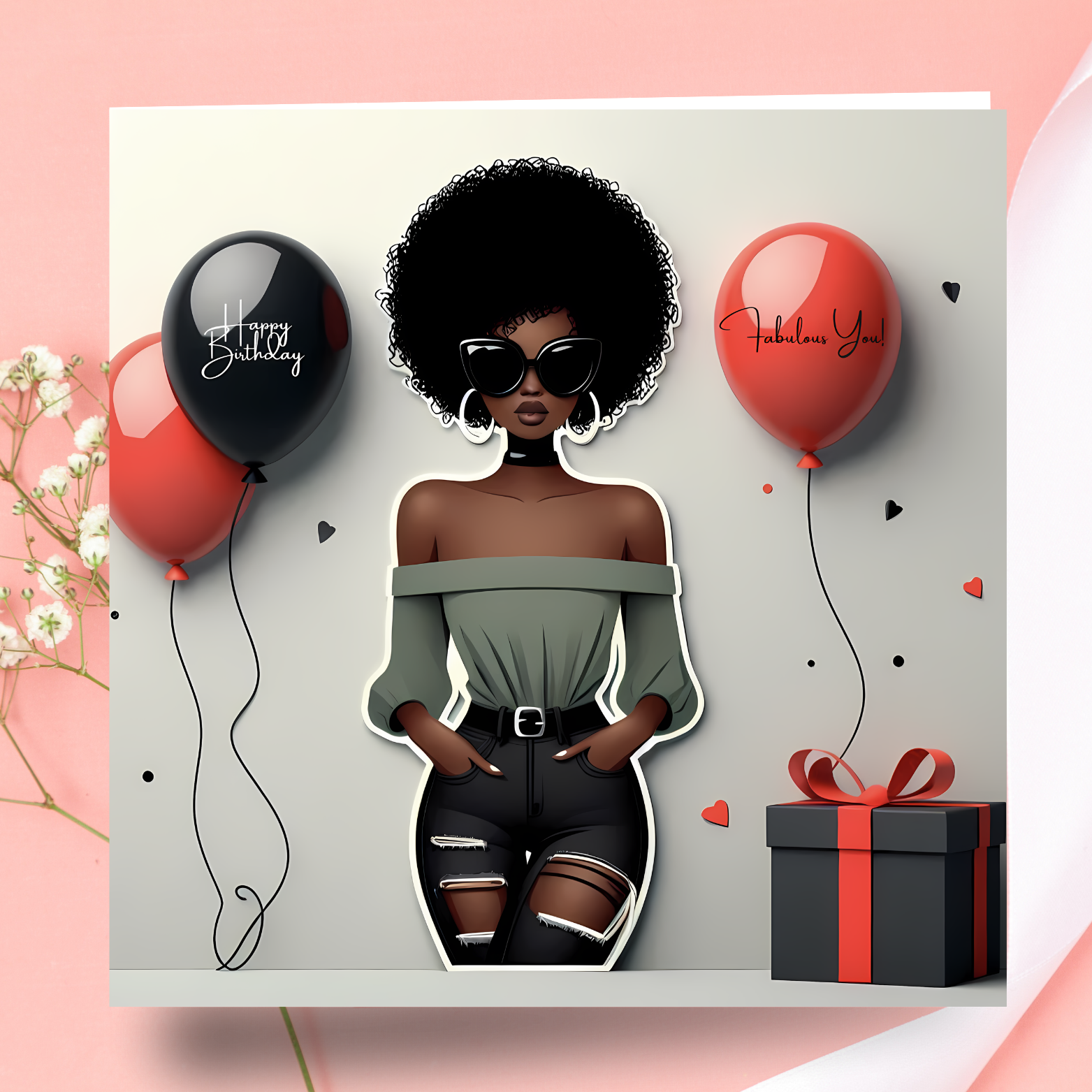 8 Black Woman Elegant Birthday Card for Her