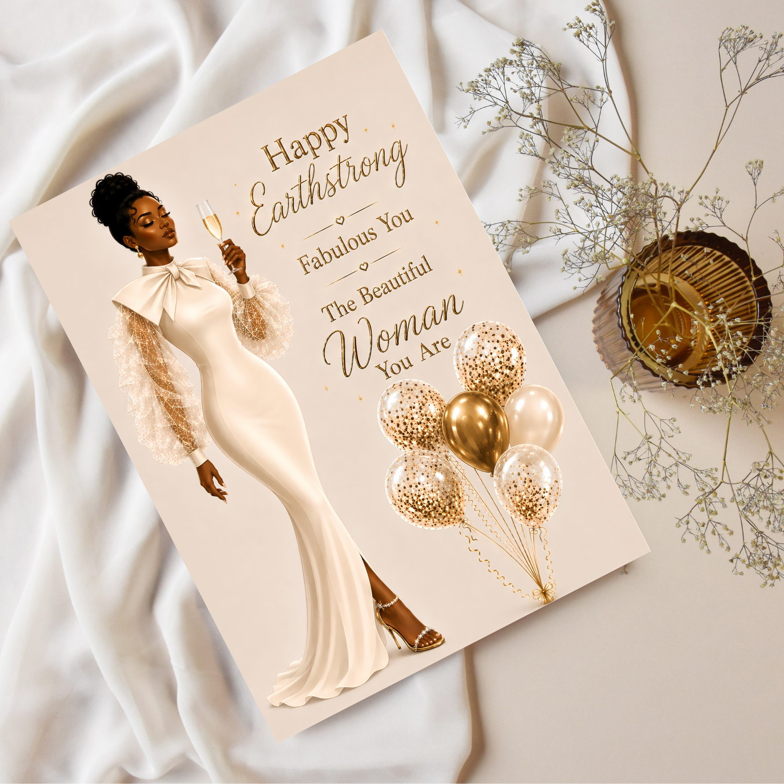 8 Happy Earthstrong Birthday Card | Elegant Black Woman