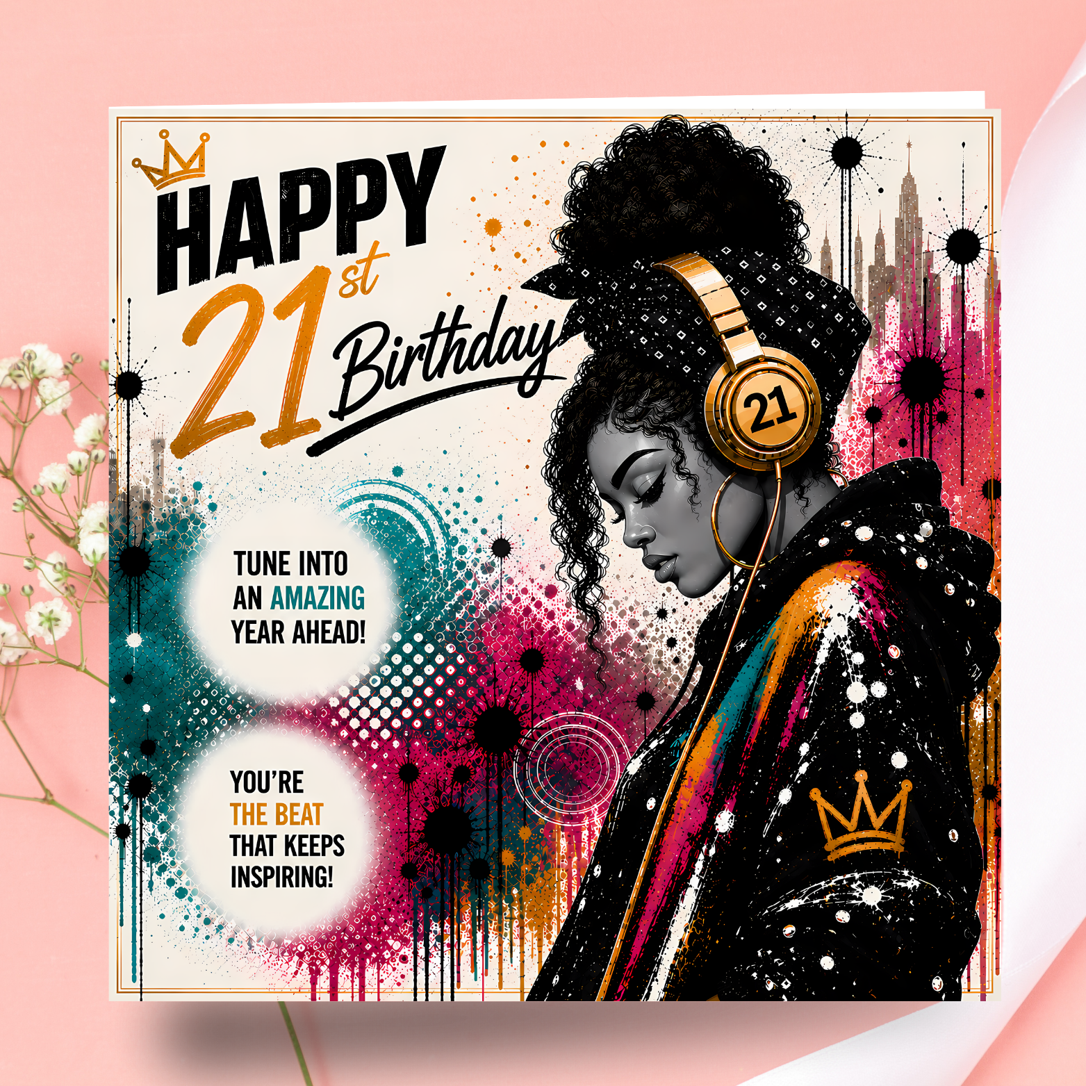 8 21st Birthday Card | Urban Queen Hip Hop Art Card for Her