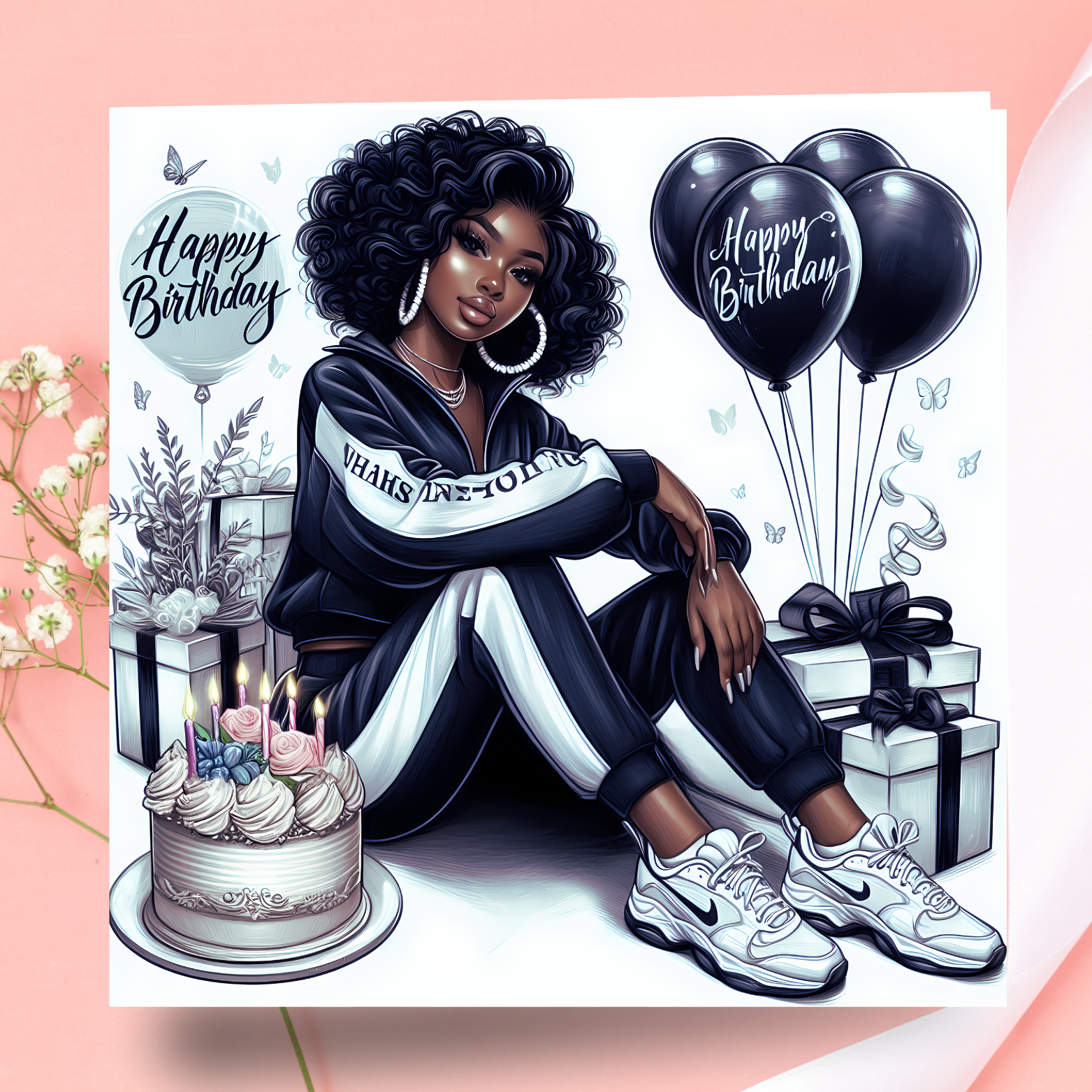 8 Black Sports Girl Birthday Card | Afrocentric Queen