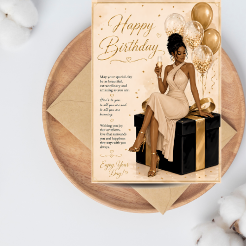 9 Black Woman Birthday Card – Elegant Melanin Queen