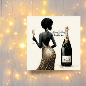 Elegant Black Woman Birthday Card with stylish feminine design