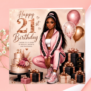 21st Black Sports Girl Birthday Card | Afrocentric Queen