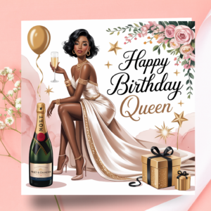 Black Girl Magic greeting card featuring ethnic art and woman with slick bob hair