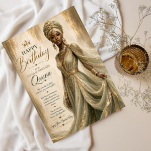 Luxury Black Woman Birthday Card elegant Afrocentric design