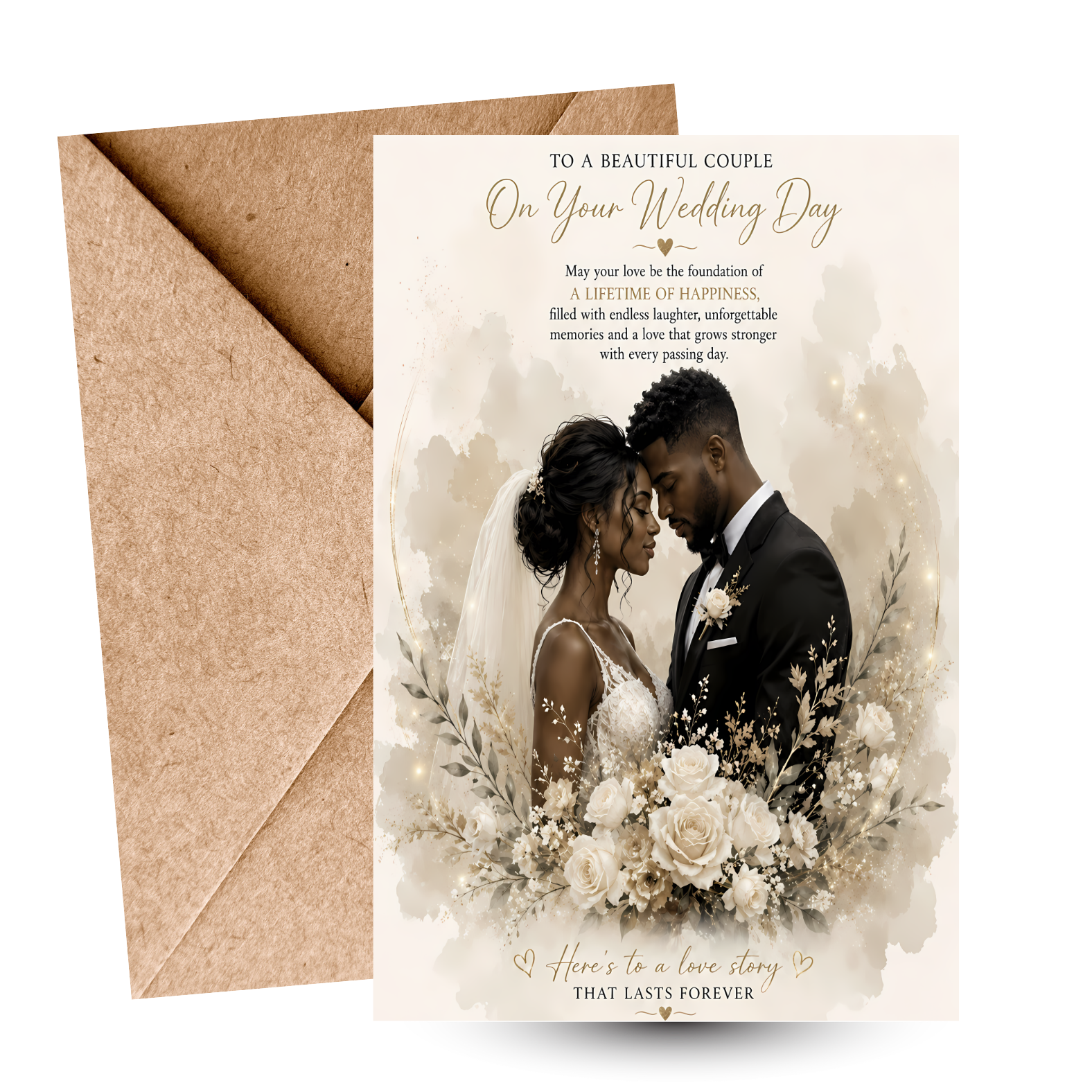1 Black Couple Wedding Card: Bride & Groom Illustration