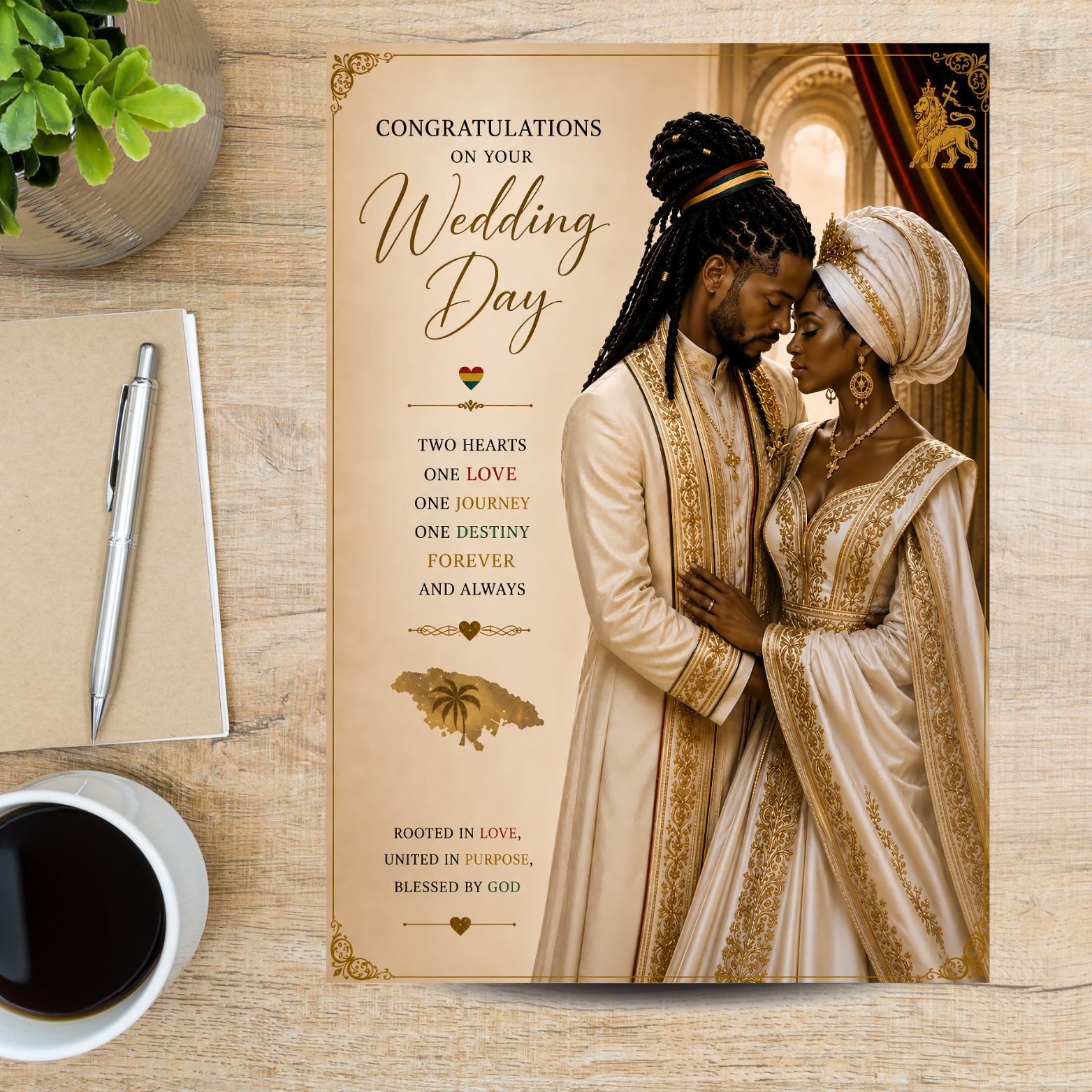 2 Jamaican Nyahbinghi Luxury Wedding Couple Card |