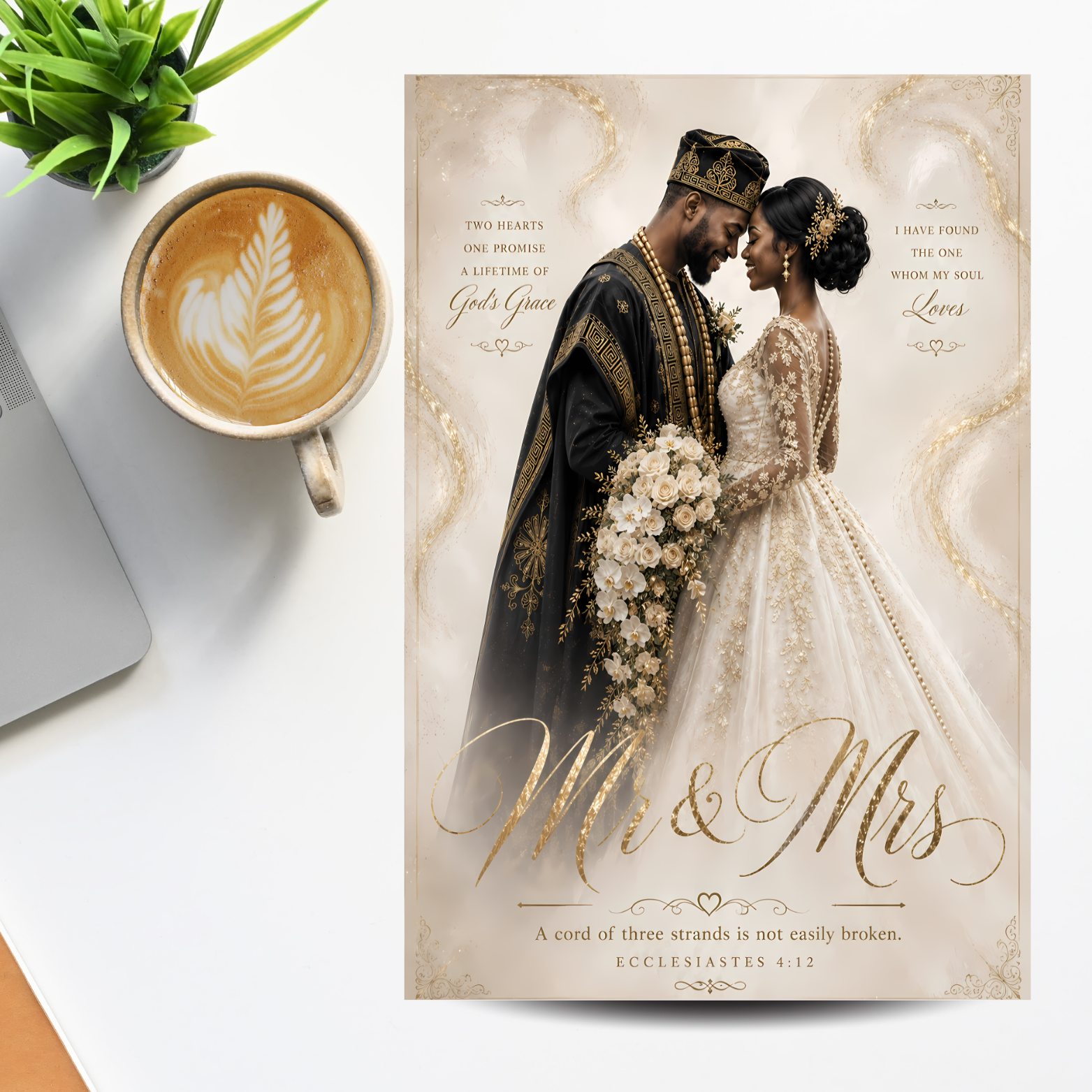 3 Nigerian Couple Wedding Card: Bride & Groom Illustration