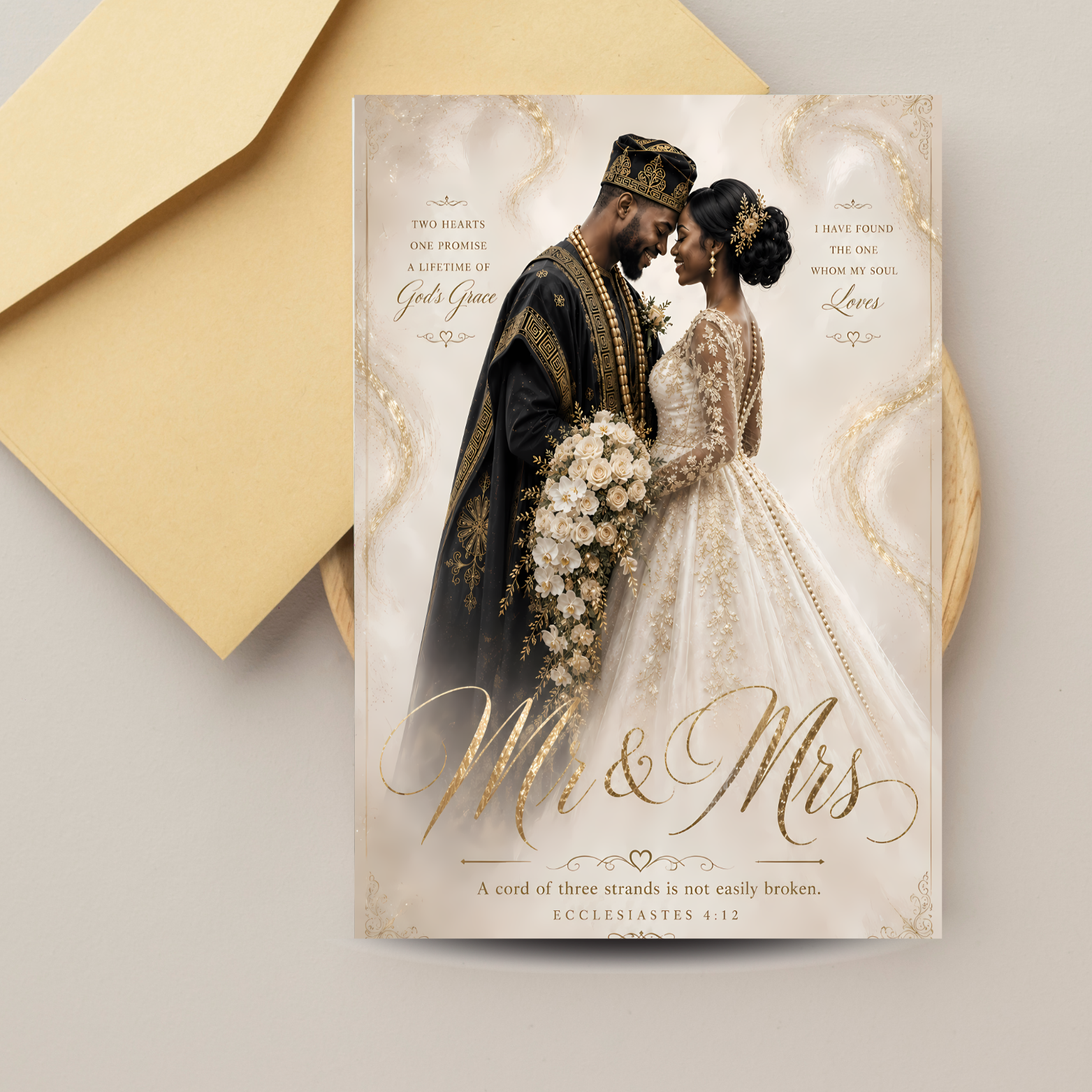 5 Nigerian Couple Wedding Card: Bride & Groom Illustration
