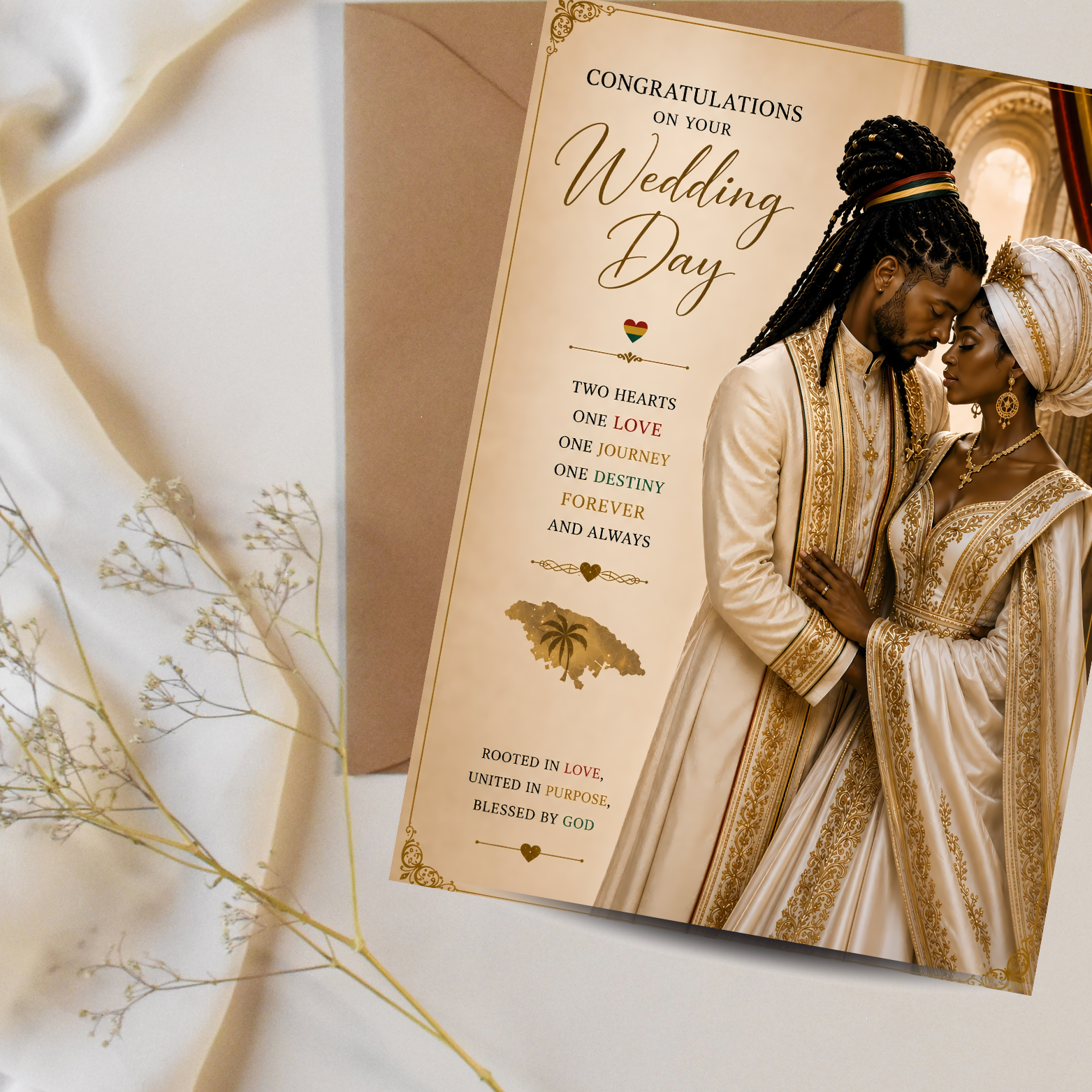 6 Jamaican Nyahbinghi Luxury Wedding Couple Card |