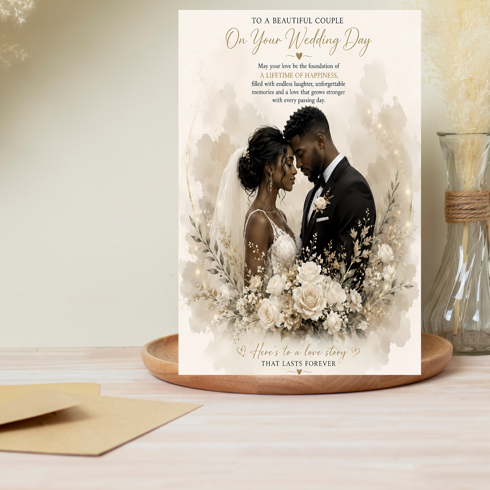 7 Black Couple Wedding Card: Bride & Groom Illustration