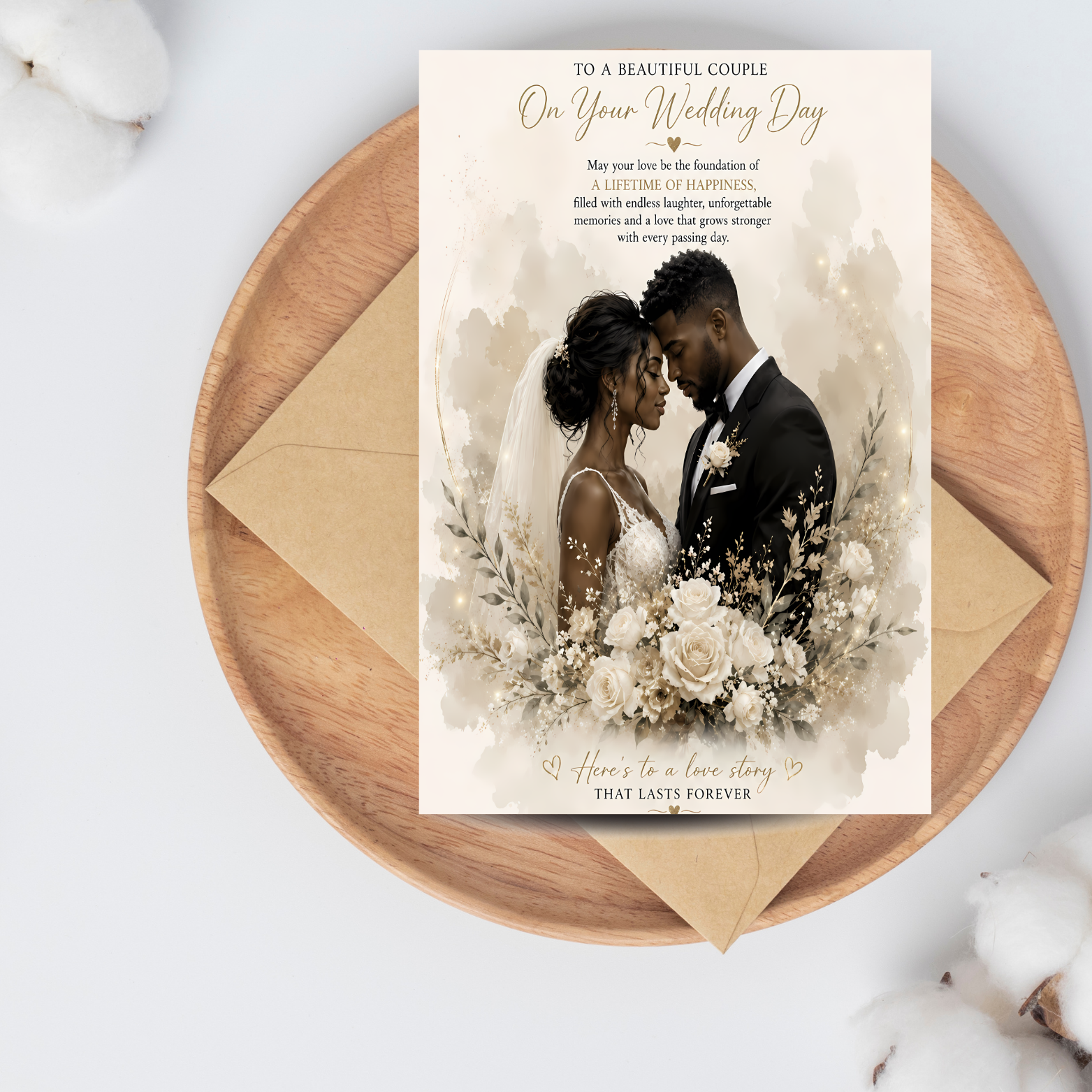 9 Black Couple Wedding Card: Bride & Groom Illustration