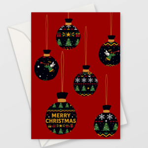 afro caribbean inspired christmas baubles on a red background