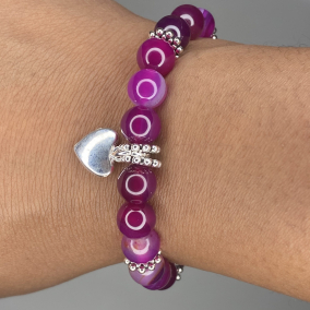 Handmade Pink Agate Crystal Bracelet with Heart Charm