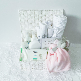 Pink Luxury Essentials Baby Gift Hamper Basket