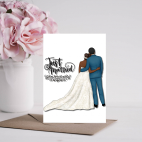 Just Married Black Couple/Interracial Couples Newlywed Happy Couple Black Love Wedding Card.