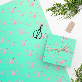 Luxury Gift Wrap – Green Flamingo