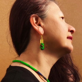 African Print Braided Hook Earrings – Green