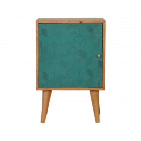 Hand Carved Teal Green Bedside Table