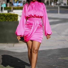 Pink Satin Blouson Dress