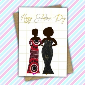 Black women Galentines fabric card, besties