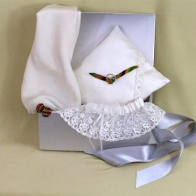 Bride All Box – with hood, Kente tie ring cushion, garter & Kente cufflinks.