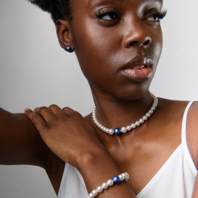 Swarovski Iridescent Dark Blue pearl jewellery set
