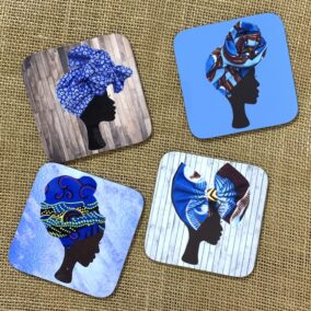 headwrap coasters set blue background