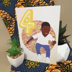 Black Boy Age 4 Birthday Card
