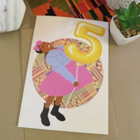 Black / Mixed Race Girl Age 5 Birthday Card