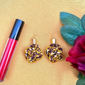 African Print Knotted Hook Earrings – Brown and Gold