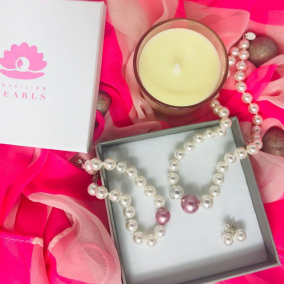 White on pink Swarovski pearl jewellery set